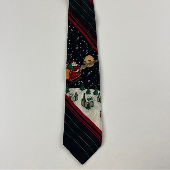 Hallmark Yule Tie Greetings Tie Mens Black Santa Christmas - Picture 4 of 6